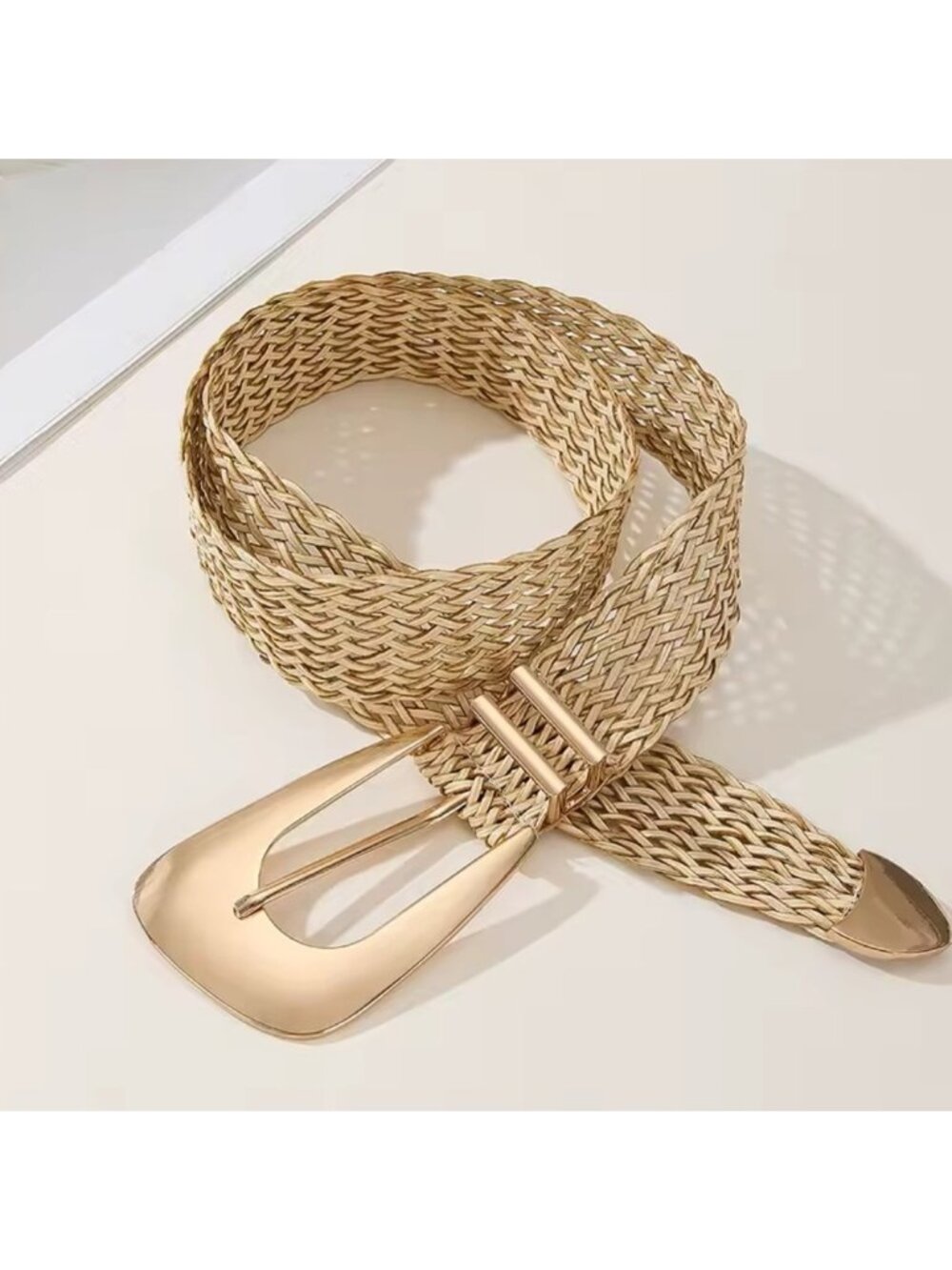 Gold Woven Belt with Metal Buckle
